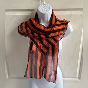 Sheer Striped Silk Scarf - Black and Orange. 1949 Theme. 2 piece.